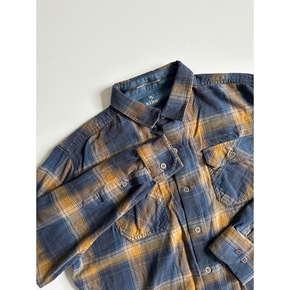 KUHL Mens Medium Blue Yellow Plaid Long Sleeve Button Down Outdoor Shirt